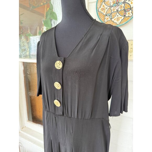 Antique 30's Black Rayon Maternity Dress AS IS TLC Size L - Picture 13 of 16